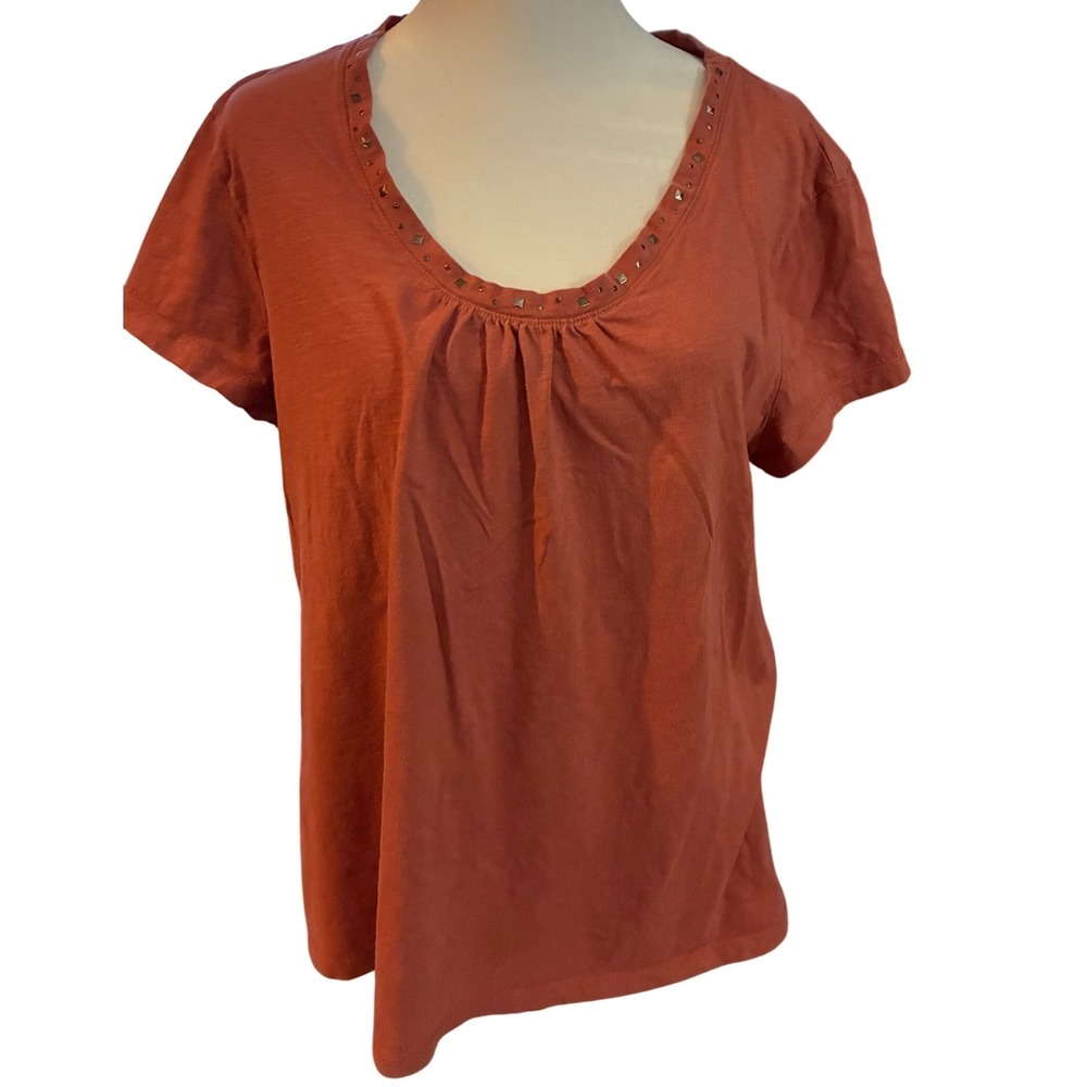 Sonoma Goods For Life Womens XL Terracotta Studded Scoop Neck Cotton T-Shirt